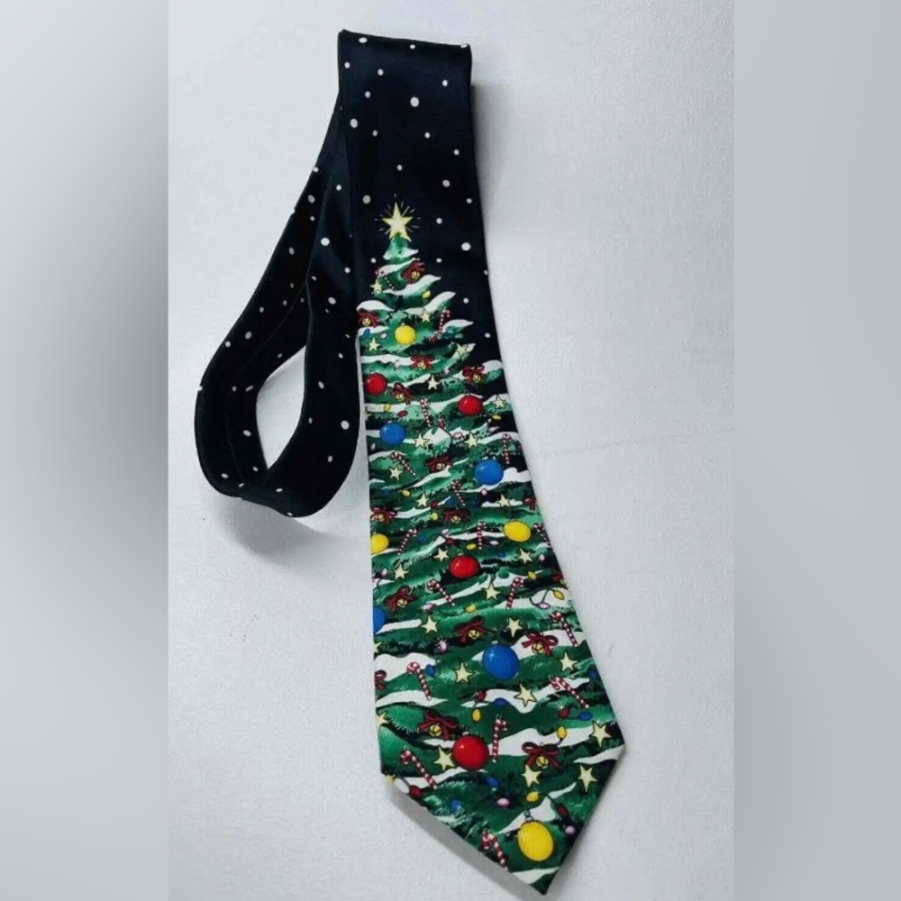 Tie Tales black with Christmas tree design